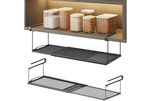 Piashow Cestino in metallo regolabile 38-70 cm, ripiano estensibile, organizzatore cucina, dispensa (nero)