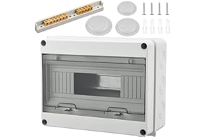 OUTINHAO Elektrischer, wasserdichter Koffer IP65, 12 Module mit Terminals und Schienen, Sicherungskasten, Aufputz, ABS-Kunststoff, transparente Tür