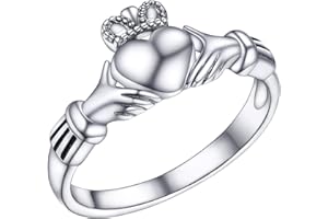 FaithHeart Sterling Silver Celtic Ring for Women, 925 Silver Irish Trinity Knot/Claddagh Heart Rings Wedding Promise Ring Size H 1/2-Y, With Gift Box