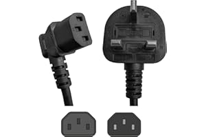 SHAFI® 1-Meter Right-Angle Kettle Lead - Pure Copper Core - IEC-C13 Power Cable - PC Projector Cooker Hp Printer Pro-PS4 Computer Monitor - 90-Degree Power Lead - 1M