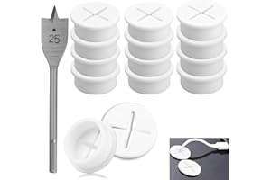 SWTYExt Przepust kablowy, 12 sztuk, 25 mm, przepust kablowy, na biurko, elastyczny, silikonowy, przepust kablowy, do biurka, szkoły, komputera, biura, biały, z 1 wiertłem