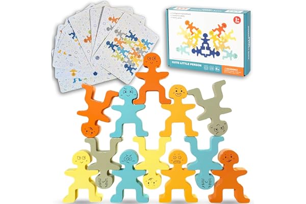 Maison Julia - Les Acrobates - Jeu Société Enfant dès 3 Ans - Jeu d'Équilibre en Bois -18 Figurines Colorées à Empiler - Activité de Construction Tour en Bois Montessori 4 Ans - Cadeau Anniversaire