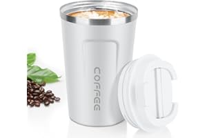 Biały kubek do kawy, MOMSIV próżniowy wielokrotnego użytku szczelny kubek do kawy z podwójnymi ściankami, izolacja ze stali nierdzewnej ekologiczny podróżny kubek biurowy do gorącej kawy herbaty i zimnych napojów, 13 uncji / 380 ml