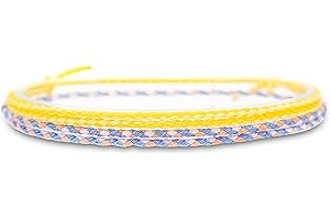 Made by Nami Conjunto de 2 Tobilleras Surferas Mujer y Hombre - Tobillera Fina Boho Hippie - Accesorios Festivales y Playa - Hechos a Mano - Resistente al Agua y Ajustable (Púrpura 2 y Amarillo 2)