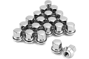 QWORK® 20 sztuk chromowanych nakrętek do kół M12 x 1,5 x 34, nakrętki do kół 28 mm, kompatybilne z większością modeli Ford i Volvo