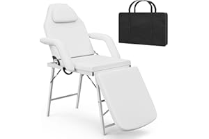 ONPNO Portable Beauty Bed, Adjustable Massage Table with Storage Bag, Folding Salon Tattoo Chair for Facial, Spa, Lash, White