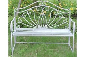 GlamHaus Metal Garden Bench Seat Patio Furniture Foldable Antique Grey Beautiful Shabby Chic Handmade Vintage (Metal Valencia)