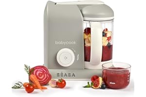 BÉABA, Babycook Solo, Robot Bébé 4 en 1 Mixeur-Cuiseur, Cuisson Vapeur, Diversification alimentaire, Petits pots bébé maison, Gris