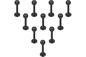 BRIANA WILLIAMS 10 pz 1.2mm Nero Titanio Anodizzato 316L Acciaio Chirurgico Labret Anello al Labbro/Trago/Helix/Cartilagine Orecchio Stud Bilanciere, 6-8mm Barretta Corpo Piercing Gioielli