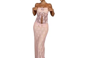 Geagodelia Women's Two Piece Outfit Sexy Maxi Skirt Co Ord Sets Y2K Strapless Crop Top and Low Rise Skirt Summer Party Club Going Out Outfits