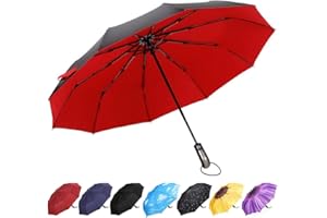 YumSur Parapluie Pliant, 10 Baleines Parapluie de Voyage Coupe-Vent avec Revêtement en Téflon,Ouverture et Fermeture Automatique pour Homme Femme Rouge