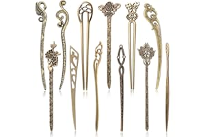 MERYSAN 12 Stücke Chinesische Damen Haar Stäbchen, AUHOTA Antike Bronze Dekorative Haar Sticks Essstäbchen, Antiquität Retro Vintage Haarnadel für Haar DIY Zubehör(12 Stile)