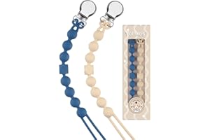 Yolnkos Attache Sucette Garçons Filles Silicone Soothie Tétine Clips Porte Accroche Chaîne Cadeau de Douche de Bébé 2pcs(Bleu Marine,Beige)