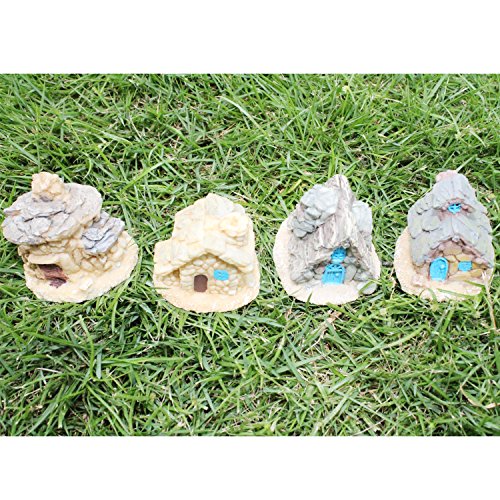 LJY 4 Stück Miniatur-Fee-Garten Steinhäuser – Mini-Fee Ferienhäuser für Garten & Terrasse Dekoration – Zubehör für Hauptdekoration Gartendekoration - 2