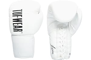 Tuf Wear Legend Leather Lace Up Boxing Training Workout MMA Bag Sparring Gloves Adults, 10oz, 12oz, 14oz, 16oz, White, TW33788WHITE