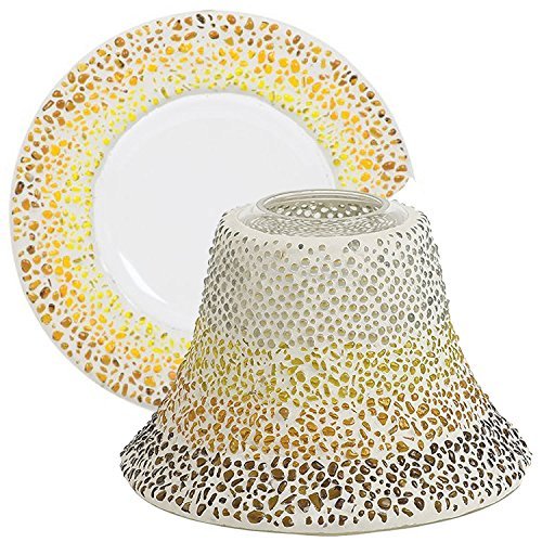 Yankee Candle 1348171 Sunset Lampenschirm und Teller-Set, Keramik, weiß / mehrfarbig, 15 x 15 x 12 cm