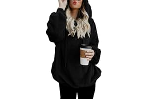 HORMTAER Hoodie Damen Oversize Teddy Pullover Teddyjacke Pulli Teddy Fleece Sweatshirt Kapuzenpullover Fleecejacke Kapuzenpulli Warm Langarm Lose Winter Tops Oberteile Casual mit Tasche