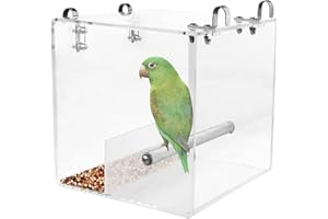 GURECOD Automatic Bird Feeding No Mess Bird Cage Pet Feeder Seed Food Container for Parakeet Canary Cockatiel Parrot Finch Canary Acrylic (-S-)
