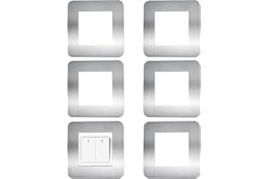 VEGCOO 5 Pcs Light Switch Cover Plates, Silver Light Switch Surround Self Adhesive Surround Single Light Switch Covers, Square Switch Sticker Covers for Home Wall Switch Socket Decoration (8.6 cm * 8.6 cm)