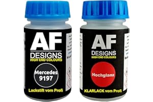 ALEX FLITTNER DESIGNS Penna a vernice per Mercedes/Daimler Benz 9197 nero ossidiana metallizzato + vernice trasparente da 50 ml ciascuna.