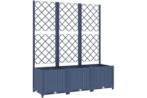 vidaXL Jardinière avec Treillis, Bac à Fleurs, Pot à Plantes, Boîte à Fleurs Jardin Terrasse Patio Extérieur, Bleu Gris 120x40x136 cm PP