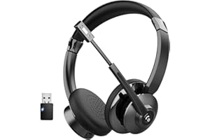 Earbay Kabelloses Headset,Wireless Headset with Mikrofon, PC Kopfhörer mit Mikrofon Noise Cancelling Bluetooth, Mit USB-Dongle Funktion für Zoom/MS Teams/Skype/Call Center/Büro