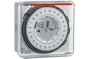 VEMER VP886600 Napa-RD - Interrupteur Horaire Électromécanique à Chevaliers, Minuterie Programmation Quotidienne, Installation de Panneau, Gris Clair