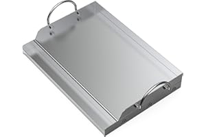 onlyfire Universal BBQ Edelstahl Plancha Grillplatte Griddle für Holzkohle Grillwagen, Gasgrill und mehr, Rechteckig,(B) 51x (T) 32 x (H) 7cm