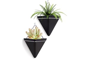 FairyLavie 20cm Hanging Planter, 2 Pack Ceramic Geometric Wall Planters Plant Holder Container with Hooks for Indoor Outdoor Wall Decor, for Family Friends