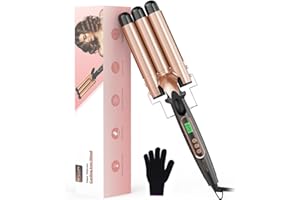 Welleneisen für haare Lockenstab 3 Fässer- BESTOPE MIX mermaid hair waver von 80°C bis 230°C, Beach Waves Lockenstab mit LCD Display, Wellenstab 22mm Schnell Aufheizen für Lange, Kurze Haare
