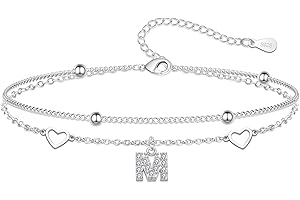 Hcvone S925 Bracelets for Women Girls Silver Heart Initial A-Z Bracelet Layered Bead Bracelets Jewellery For Friends Mum Daughter Sister