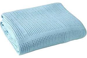 Pentrum Cellular Baby Blankets for Moses Basket/Travel/Pram/Car 100% Soft Cotton (Blue)
