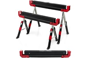 COSTWAY 2 x höjdjusterbar arbetshäst, kan belastas upp till 1180 kg, vikbar snickarbock, skrävsäker PVC-ovansida, bärbar underställbock med handtag, vikbar ställverkbock klappbock (Röd+Svart)