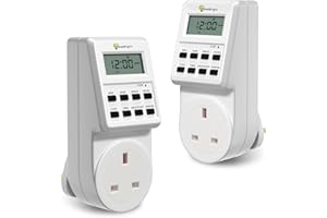 TobeBright Digital Timer Plug Socket UK 24 Hours/Weekly Digital Plug-in Timer Socket 240V 3 Pin Plug with Programmable Time Controller, Electric Switch Energy Saver Timer Plug, 2 pcs