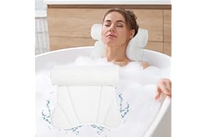 Alaoo Almohada de Baño, 2PCS 4D Almohada de Baño de Lujo y Juego de Bolas de Baño, Almohada Ergonómica de Malla para Bañera de Hidromasaje, Antideslizante para Cabeza, Cuello y Espalda, B