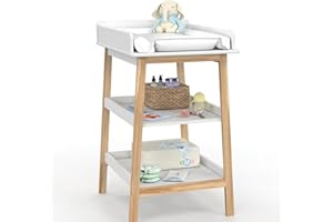 IDMarket - Table à Langer MAHE avec 2 étagères façon hêtre et Blanc