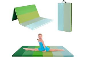 GOPLUS Tapis de Gymnastique Pliable Epais 3 Plis, 180 x 120 x 4 cm, Tapis de Gym en Cuir avec Attache Auto-agrippante, Matelas de Gym avec Poignée de Transport, pour Etirements, Yoga, Arts Martiaux