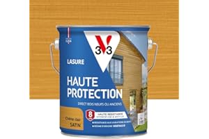 V33 Lasure Bois extérieur Chêne clair satin - Haute Protection 8 ans - Haute résistance hydrofuge et anti-UV - Résiste aux variations du bois - Ecolabel, résine d'origine végétale - 2,5L