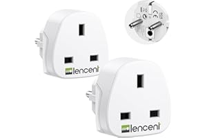LENCENT 2X Adaptador Enchufe UK a Enchufe Europeo [3250W/13A MAX], Adaptador UK a España, Adaptador UK EU, Adaptador de Viaje inglés a español