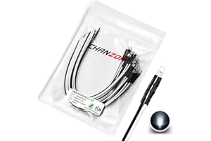 [Cavo UL] Chanzon 20 pezzi Pre Cablati 3mm luci a diodi LED lampeggianti bianchi (lente trasparente rotonda e trasparente DC 12V) con resistenza da 560 ohm 1/4W e indicatore di Cavo da 24AWG