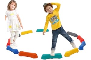 ‎YULEYU Balancebalken Schwebebalken für Kinder mit 12 Bunte Stapelsteine Balanciersteine ，Balance Board Kinder Motorik & Koordination
