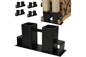 Ansobea Zestaw 4 zewnętrznych łożysk drewnianych, stojak do układania drewna opałowego, stabilny stojak do układania drewna opałowego, do wewnątrz i na zewnątrz, kolor czarny