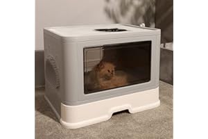 BingoPaw Kryta kuweta dla kota z pokrywą i dużym wejściem, bez rozprzestrzeniania się zapachu i roznoszenia żwirku – XXL, kryta, składana kuweta dla kota, szuflada na dole, łopatka i szczotka do masażu dla kotów, 50 x 38 x 37 cm