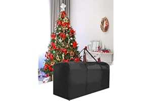 JUOPZKENN Christmas Tree Storage Bag, Fits Up to 12 ft Tall Artificial Disassembled Trees, Heavy Duty Xmas Holiday Tree Bag with Durable Handles Dual Zipper For Home Holiday Storage(Black)(173*76*51CM)