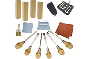 Fycooler Ensemble d'outils de sculpture sur bois Kit d'outils de sculpture 20pcs avec Burins à découper, blocs en tilleul pour le cadeau de travail du bois de sculpture de bricolage