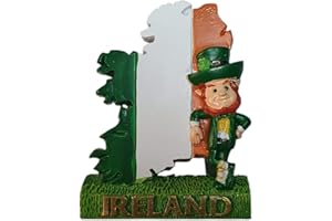 THOMAS BENACCI Ireland Map and Flag Magnet - Leprechaun / Shamrock / Green Top Hat / Irish Tricolour Green White Orange / Emerald Isle Souvenir