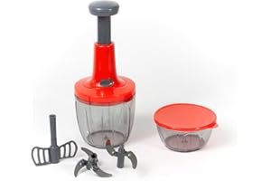 MERIDIANA STORE Meridiana CHEF ROTOR Mixer Tritatutto Manuale, 5 Lame acciaio Inox, Trita Verdure Manuale, Frullatore Manuale Taglio di Cipolla Manuale Tritaverdure, press Chopper, Contenitore 900 + 500 ml (Rosso)