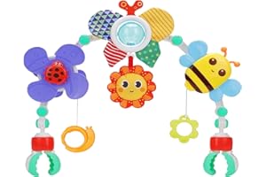 DQTYE Baby Stroll Activity Pram with Foldable Play Arch and Rattle Toy for 6-12 Months Travel