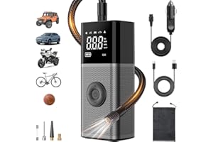 FLYKID Inflador de Neumáticos Compresor de Aire Portátil - 5X Más Rápido 180PSI Bomba de Aire Inalámbrica para Neumáticos de Coche con Manómetro Digital y Apagado Automático, Luz LED de Emergencia Bomba Inal