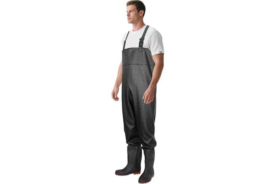 HOLULO Fishing Waders for Men Women, Nylon Fishing Chest Waders with PVC Boots,Waterproof Breathable Black Hunting Waders for Work Carp Fly Fishing Crosswater Gardening, Size 8-11